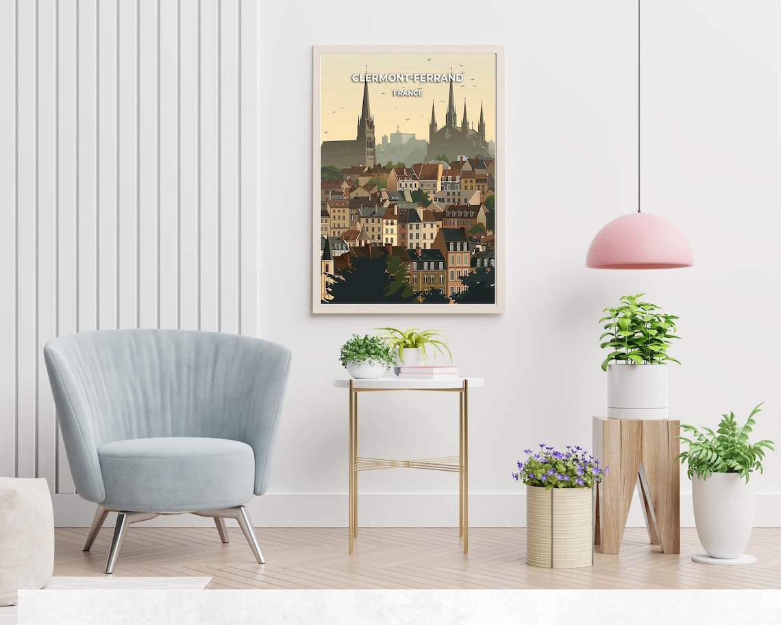 Clermont-Ferrand France Cathedral Skyline Warm Haze Travel Poster - Image 2