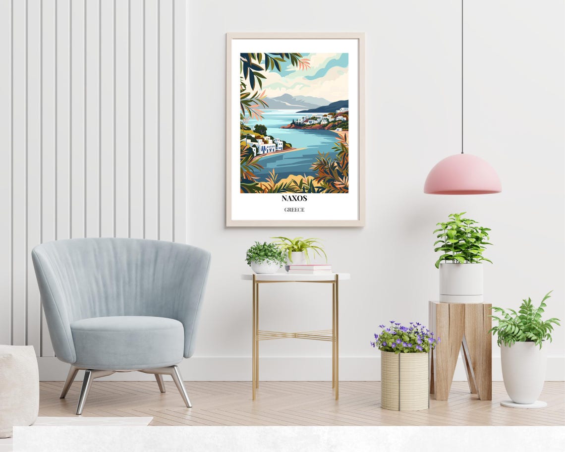 Naxos Greece Island Bay Whitewashed Village Tropical View Poster - Image 2