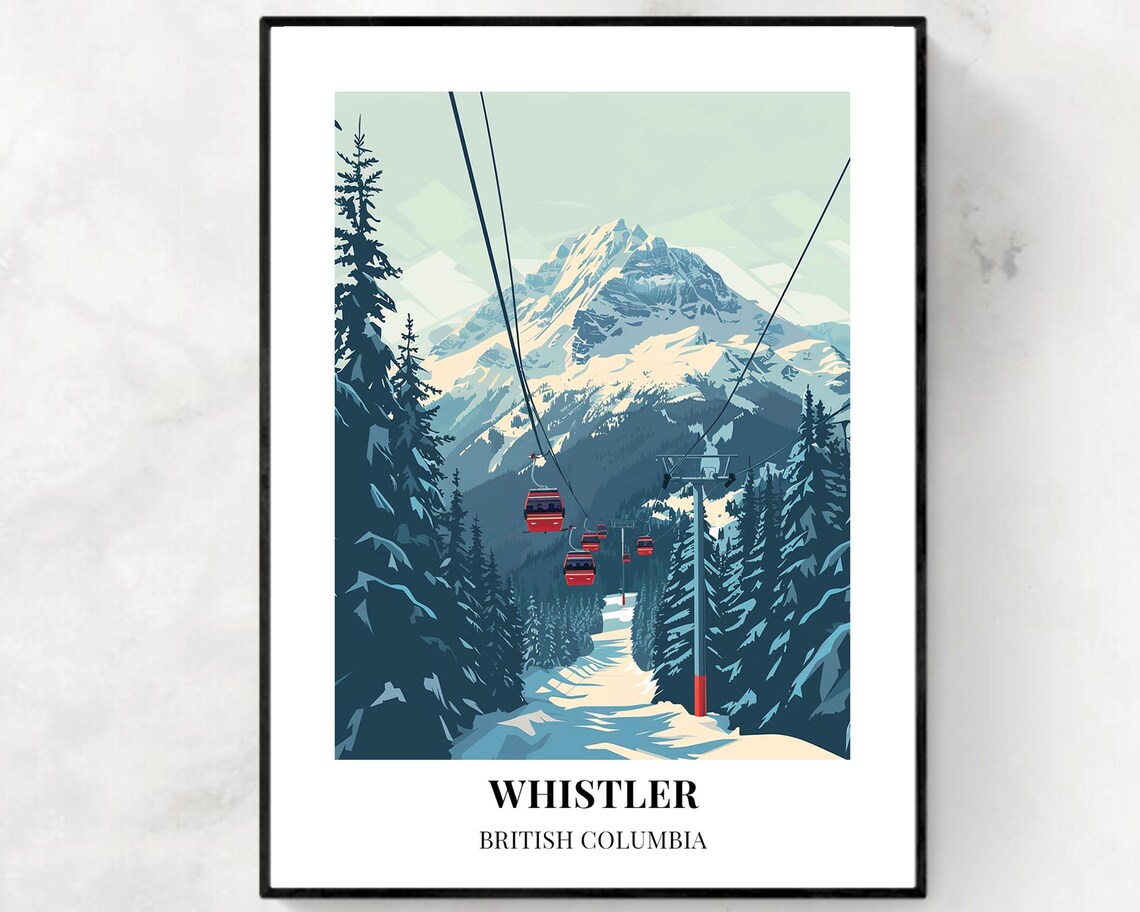 Whistler British Columbia Red Gondolas Ski Travel Poster Art