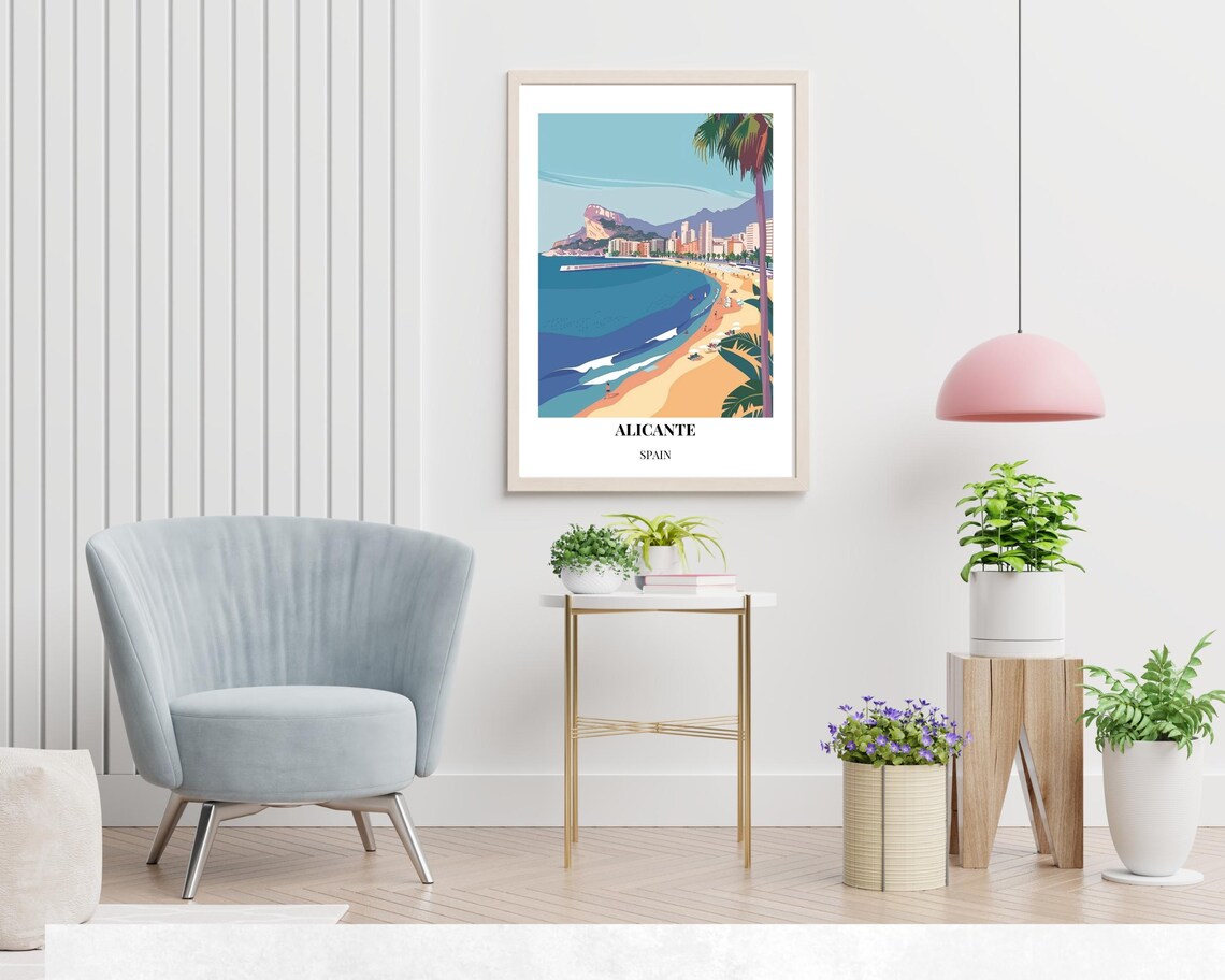 Alicante Spain Beach Cityscape Castle Hill View Travel Poster - Image 2