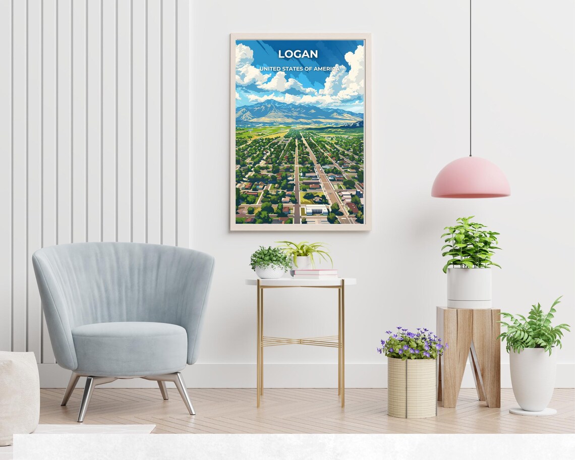Logan Utah Aerial Valley Mountain Panorama Vintage Travel Poster - Image 2