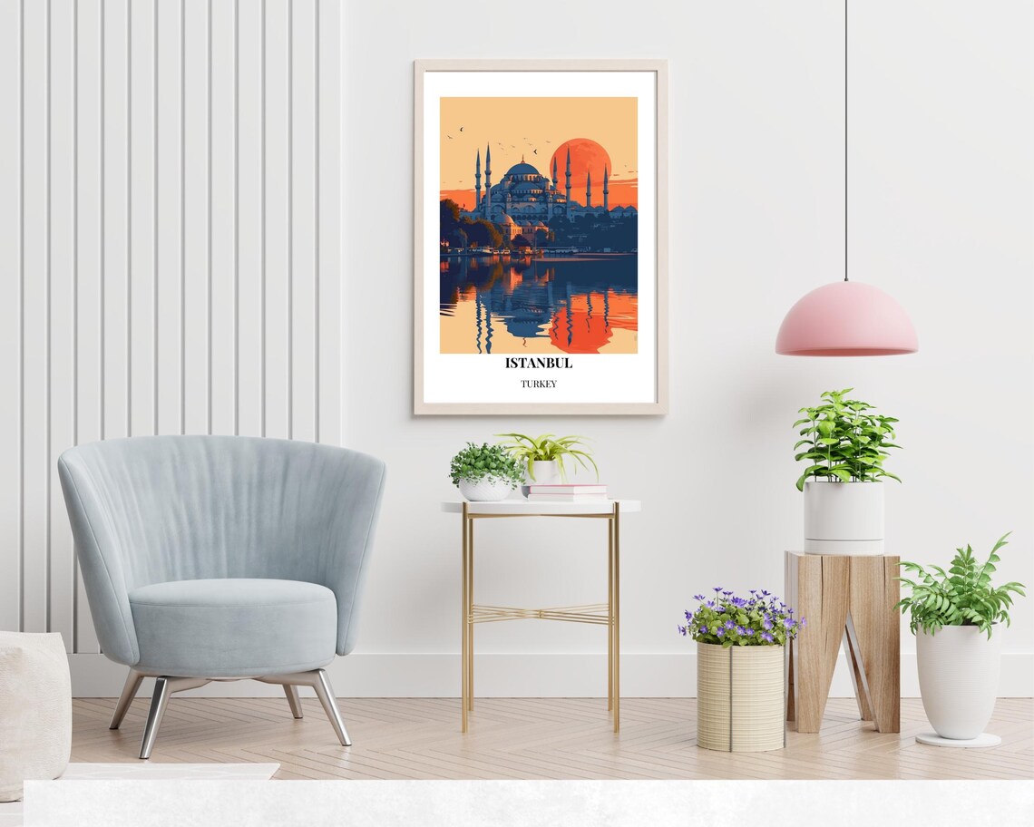 Istanbul Turkey Blue Mosque Sunset Reflection Art Travel Poster - Image 2