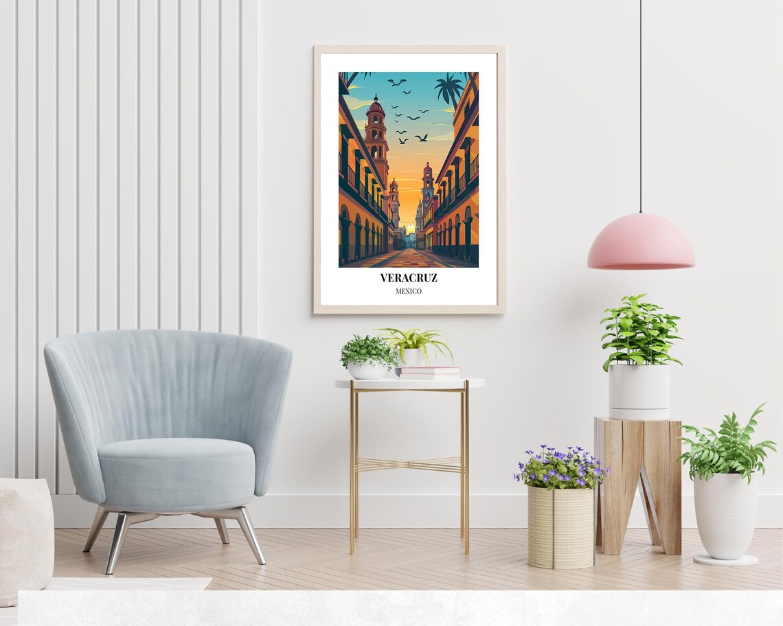 Veracruz Mexico Sunset Over Colonial Street And Towers Poster - Image 2