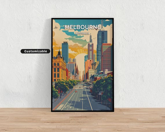 Melbourne Australia Travel Poster Custom Wall Art