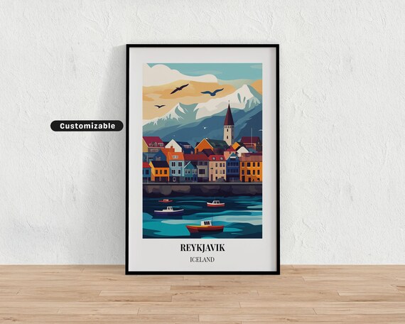 Reykjavik Iceland Travel Poster, Custom Wall Art