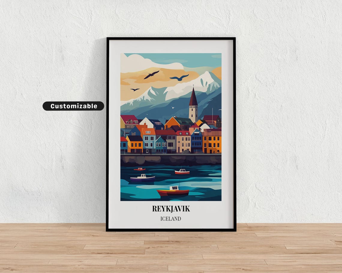 Reykjavik Iceland Travel Poster, Custom Wall Art