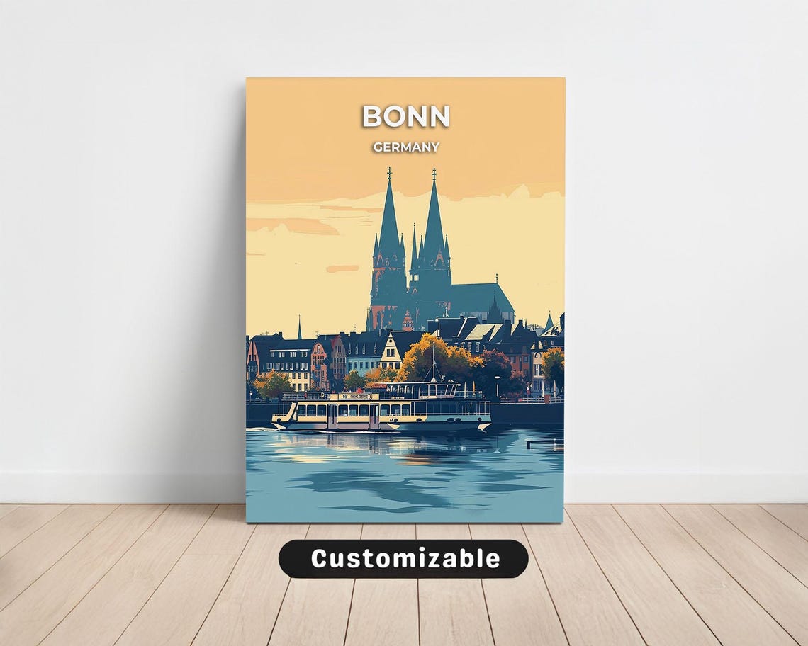 Bonn Germany Cathedral River Vintage Travel Poster Customizable