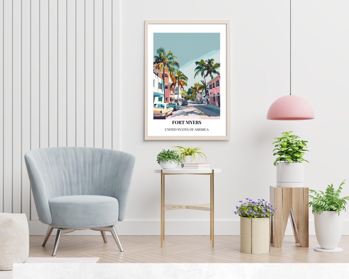 Fort Myers Tropical Downtown Palm Street Vintage-Style Travel Poster - Image 2
