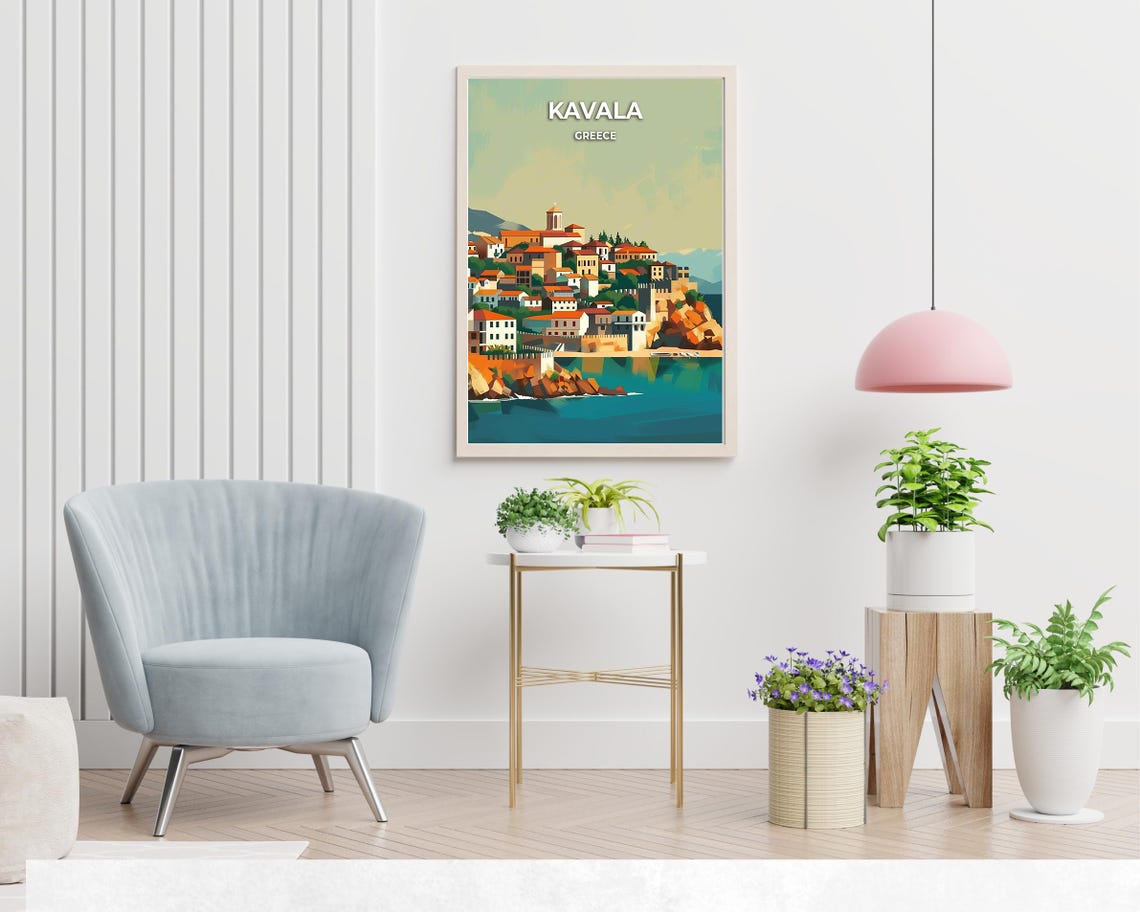 Kavala Greece Seaside Old Town Waterfront Vintage Travel Poster - Image 2