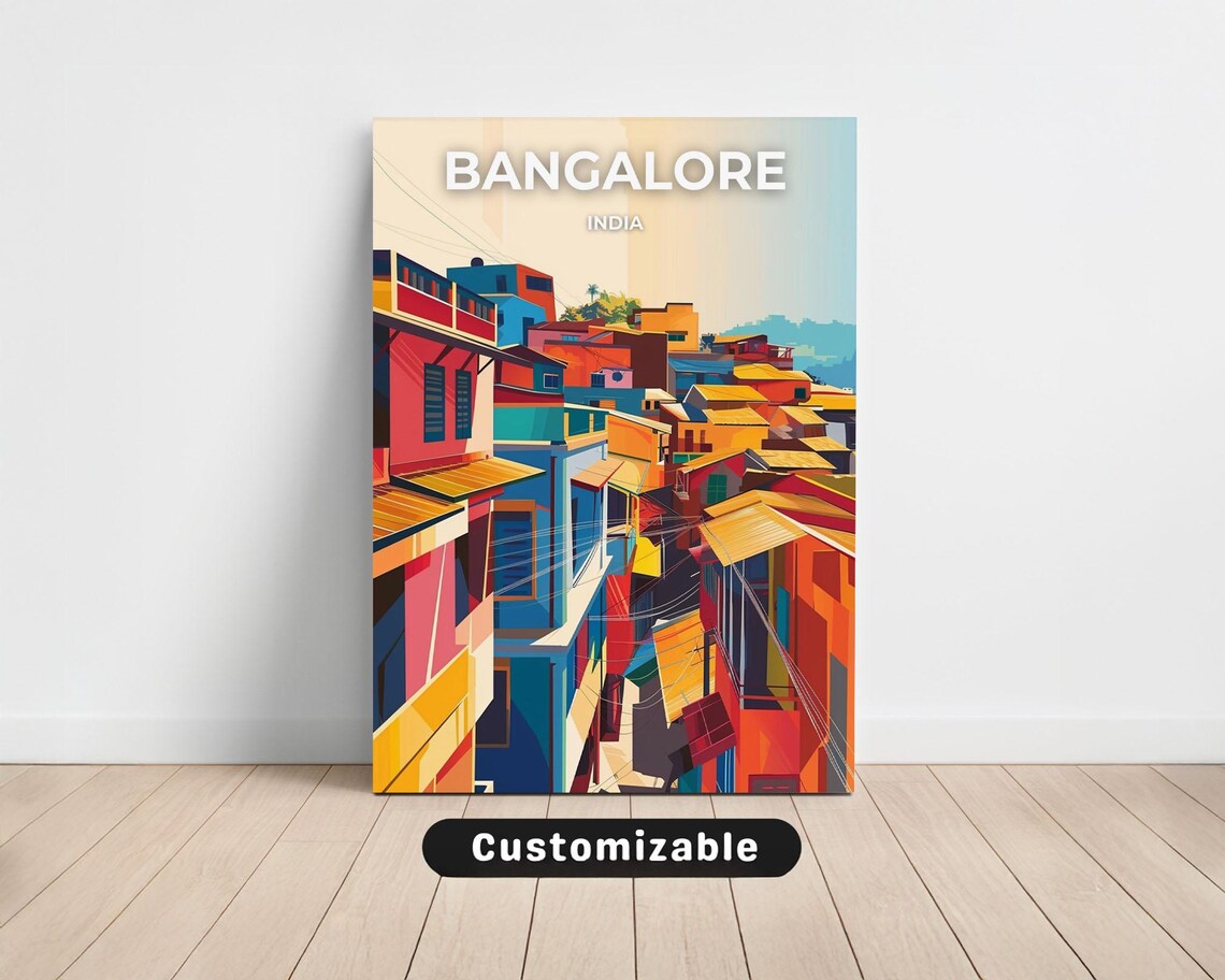 Bangalore India Colorful Hillside Cityscape Modern Travel Poster
