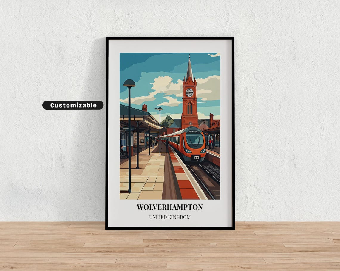 Wolverhampton United Kingdom Railway Station Clock Tower Travel Poster