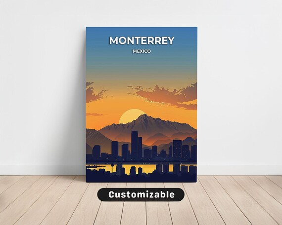 Monterrey Mexico Sunset Skyline Mountains Reflection Customizable Poster