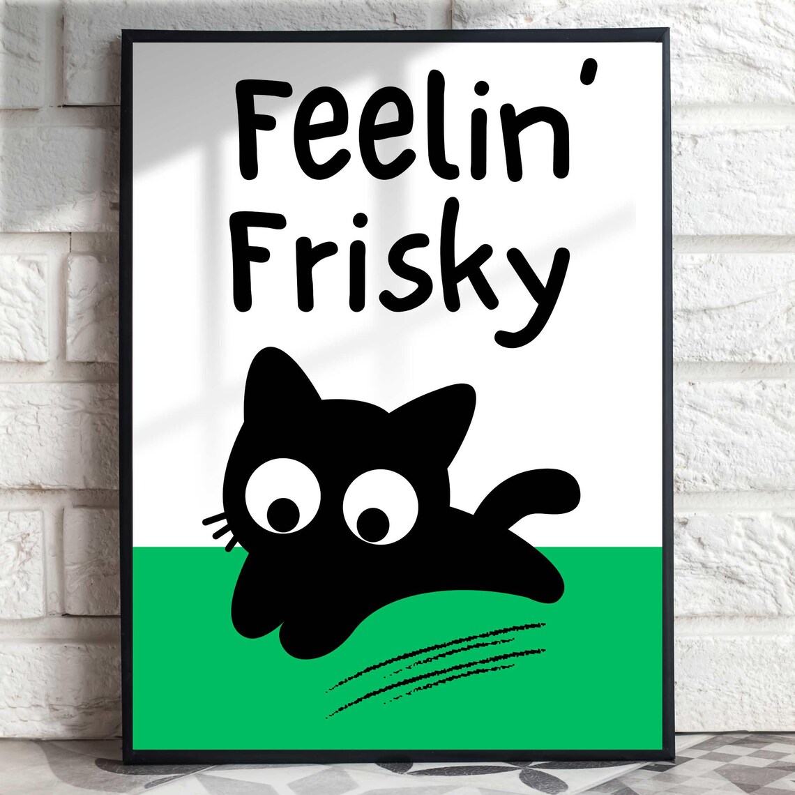 Feelin Frisky Pouncing Black Cat Funny Bathroom Quote Poster