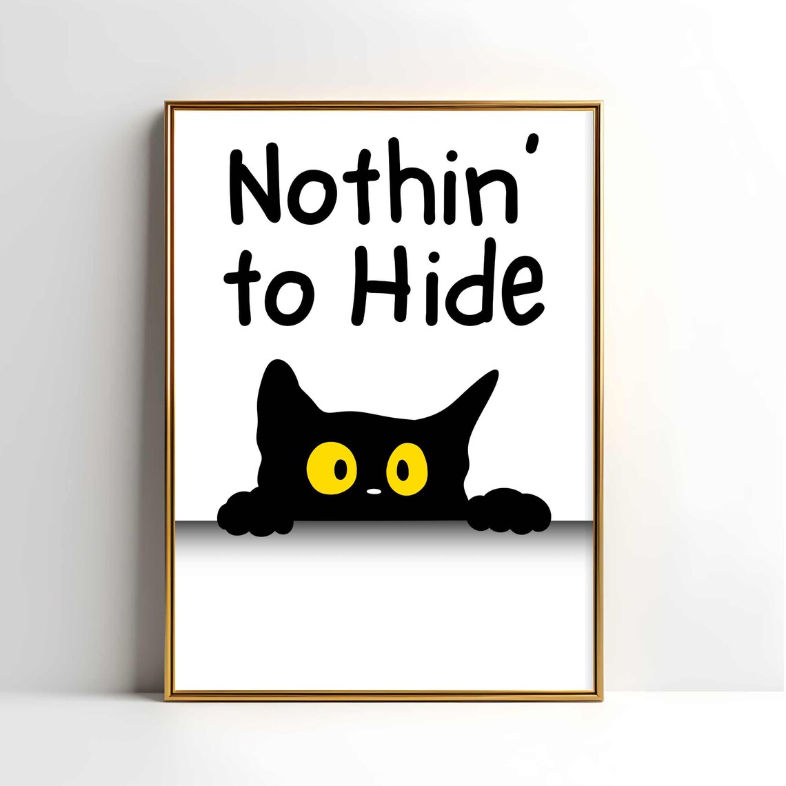 Nothin To Hide Peeking Black Cat With Yellow Eyes Bathroom Poster - Image 3