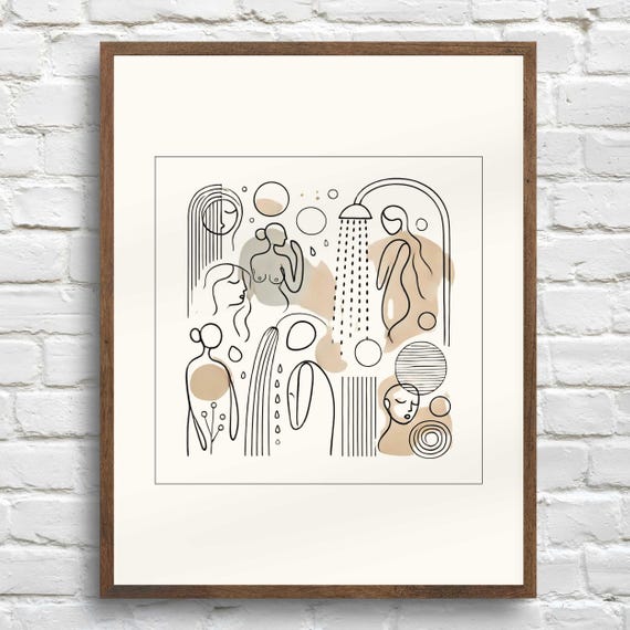 Abstract Shower Line Art, Minimalist Bathroom Poster