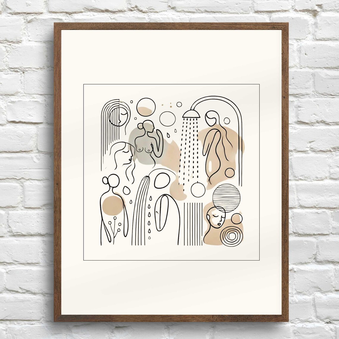Abstract Shower Line Art, Minimalist Bathroom Poster