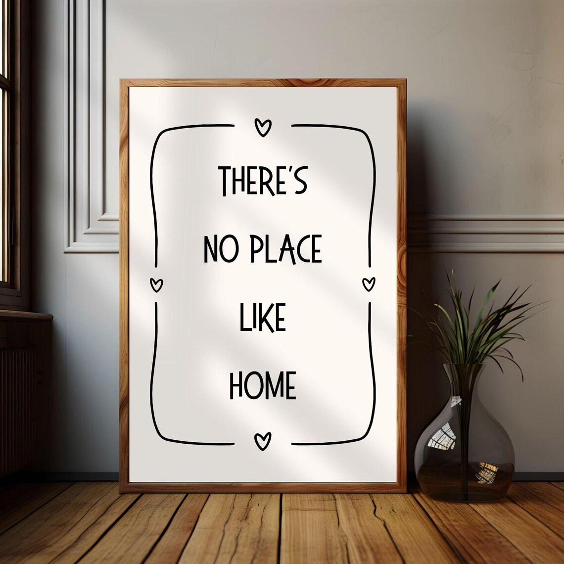 There's No Place Like Home Minimalist Heart Border Quote Poster - Image 2
