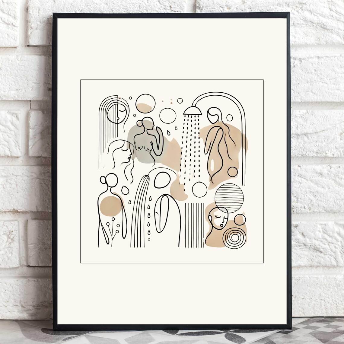 Abstract Shower Line Art, Minimalist Bathroom Poster - Image 3