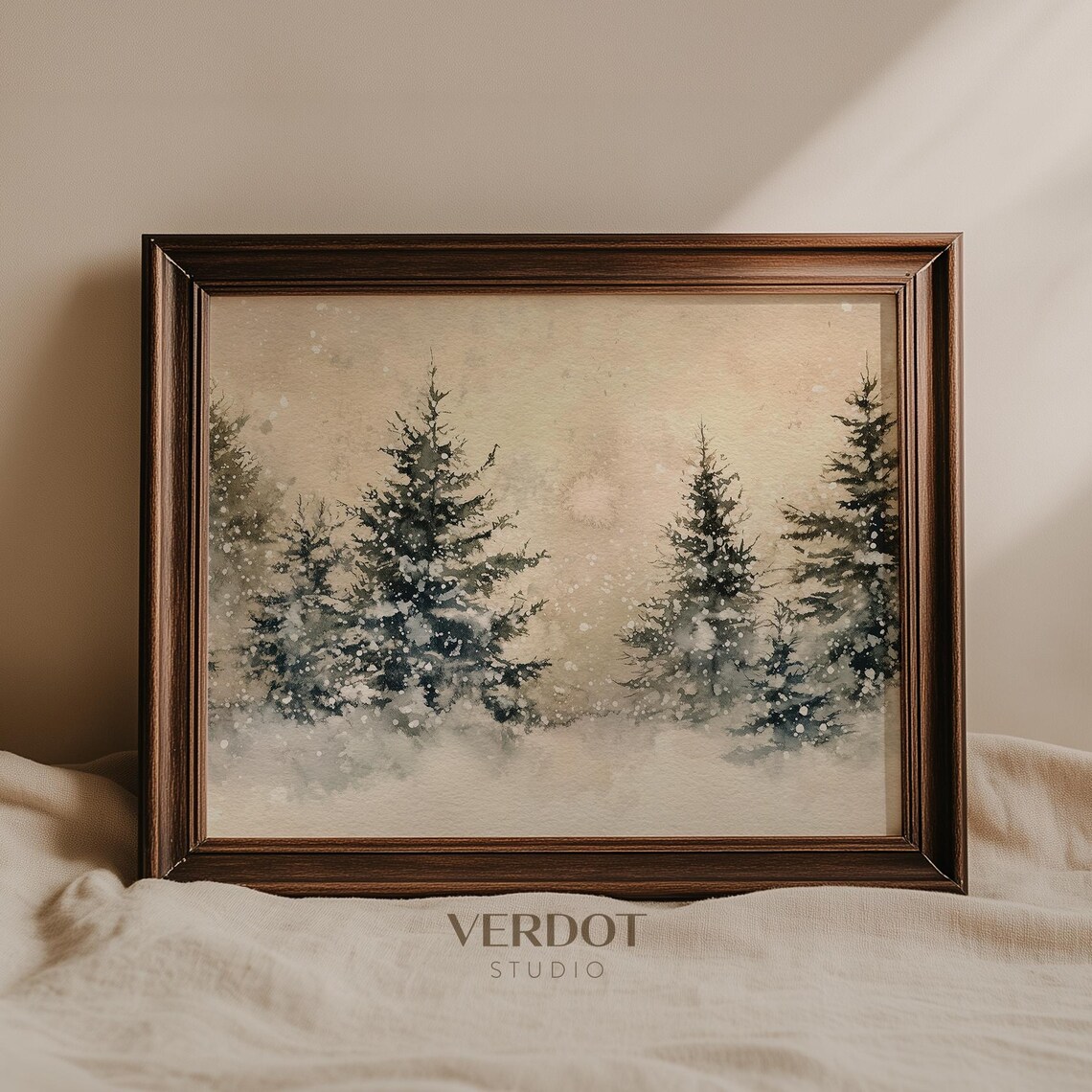Winter Christmas Trees Landscape, Neutral Holiday Art Print - Image 4