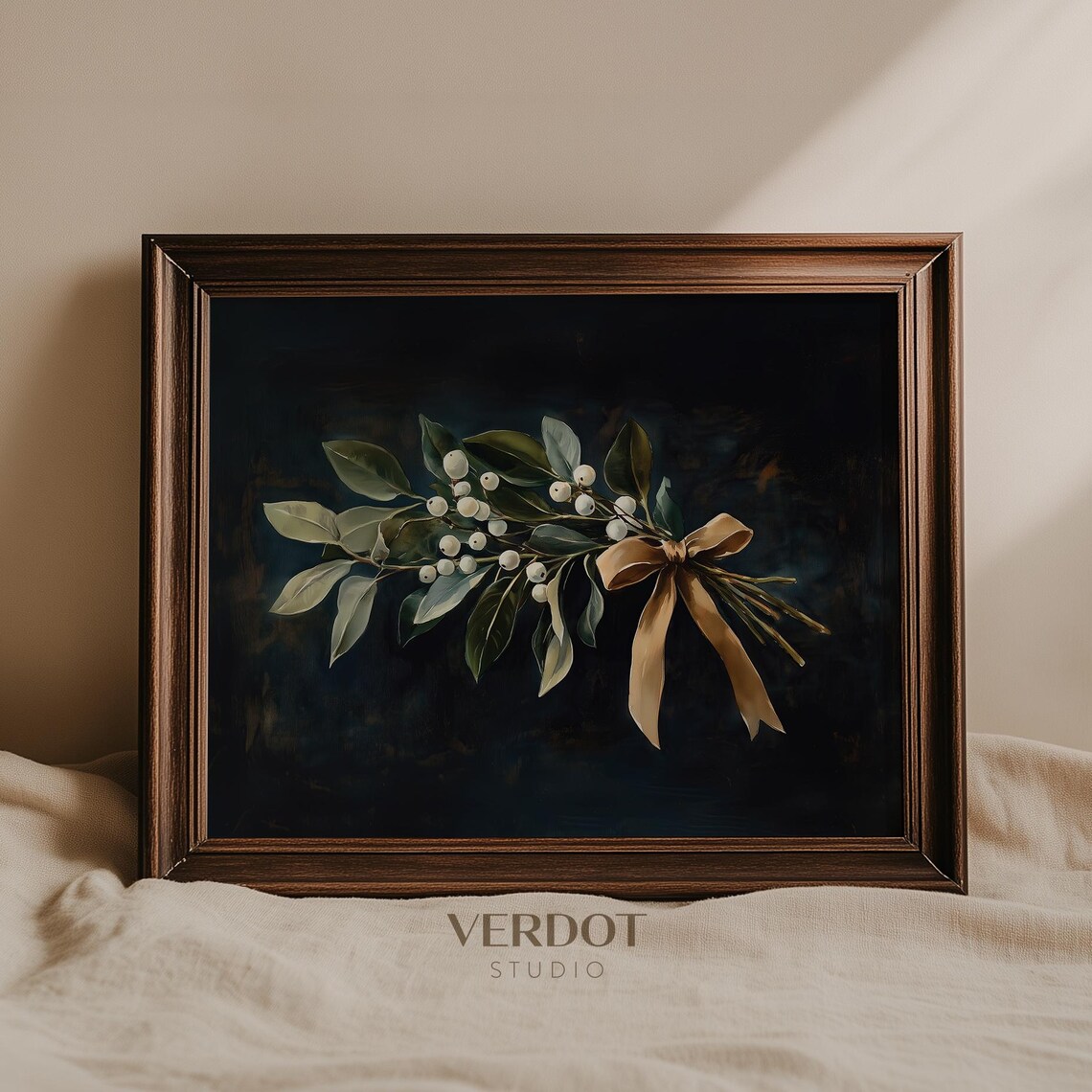 Vintage Mistletoe Christmas Print, Holiday Botanical