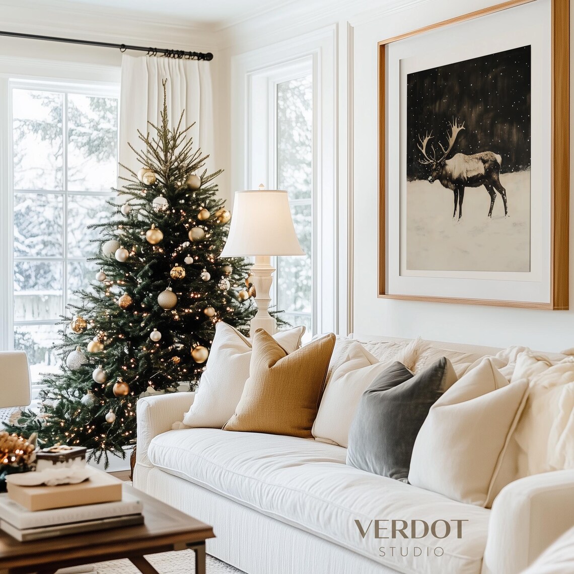 Winter Reindeer Christmas Vintage Winter Night Poster - Image 3