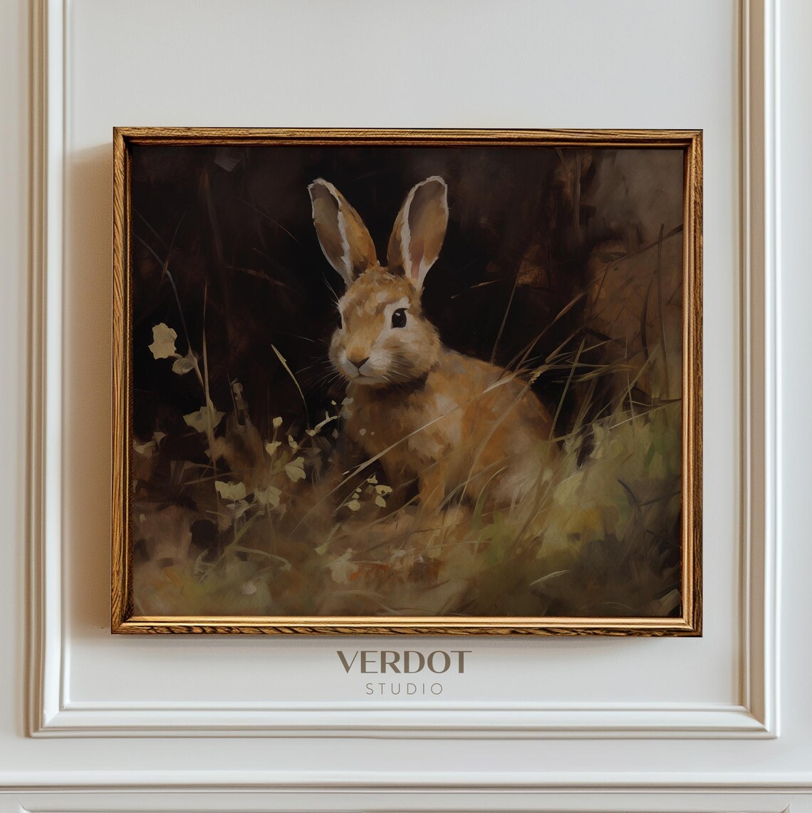 Vintage Easter Bunny Art Print, Rustic Neutral Decor