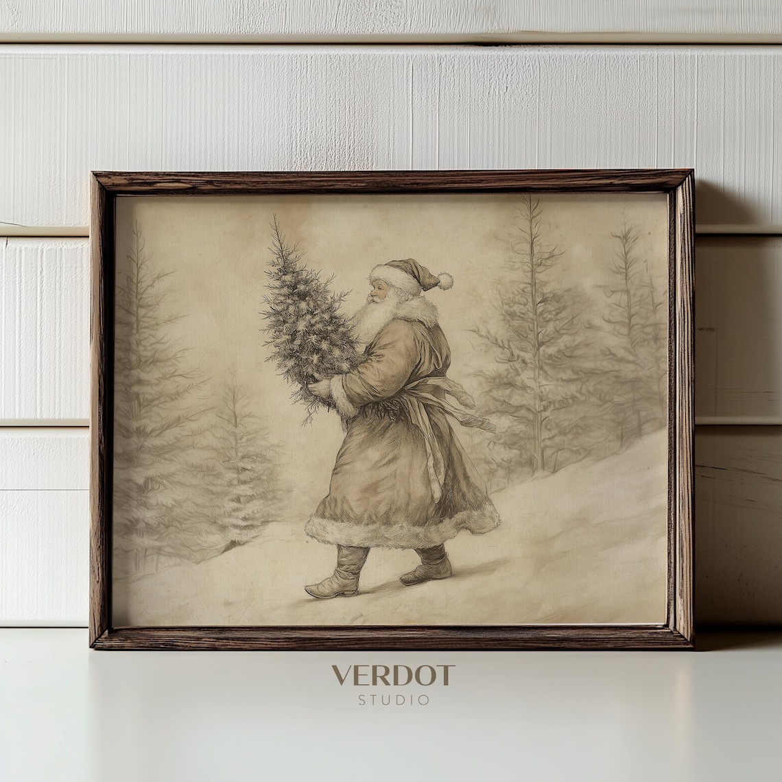 Vintage Santa Christmas Decor Winter Landscape Art Print - Image 4