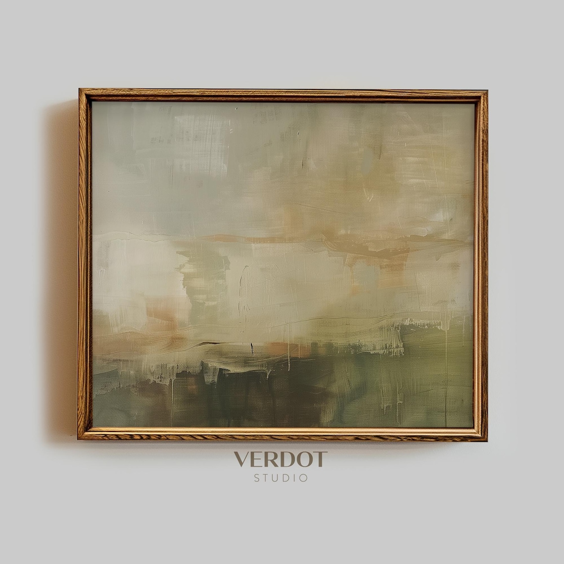 Earthy Green Modern Abstract Art Print, Rustic Neutral
