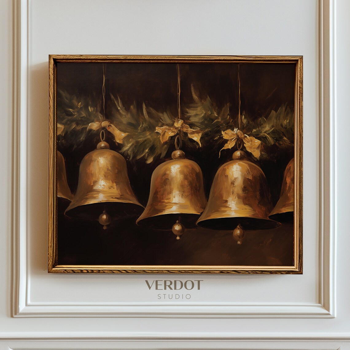 Vintage Christmas Bells Art Print, Rustic Holiday Decor