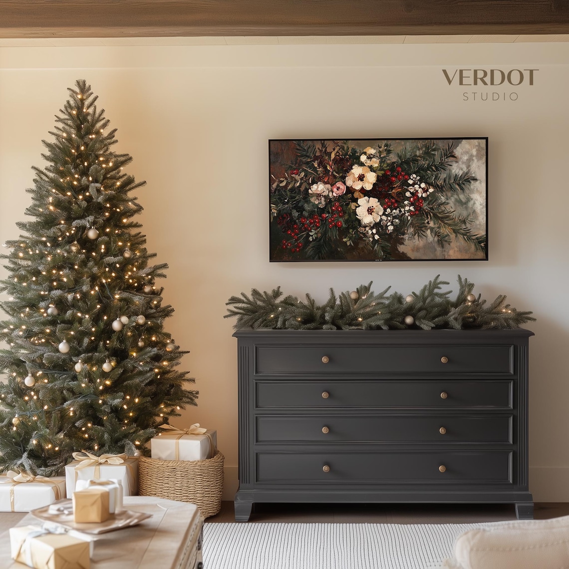 Vintage Winter Floral Christmas Botanical Art Print - Image 4