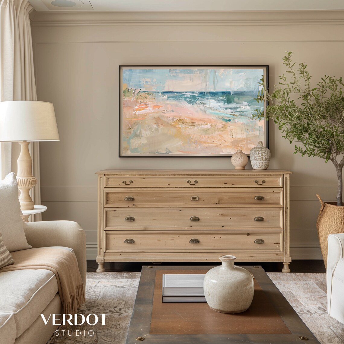 Blue Ocean Beach Painting, Coastal Modern Seascape - Image 2