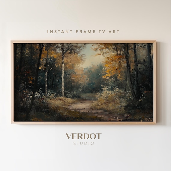 Enchanting Dark Fall Forest Frame Tv Art Moody Landscape Painting Vintage Autumn Trees Scenery Screensaver Halloween Decor Tv24170