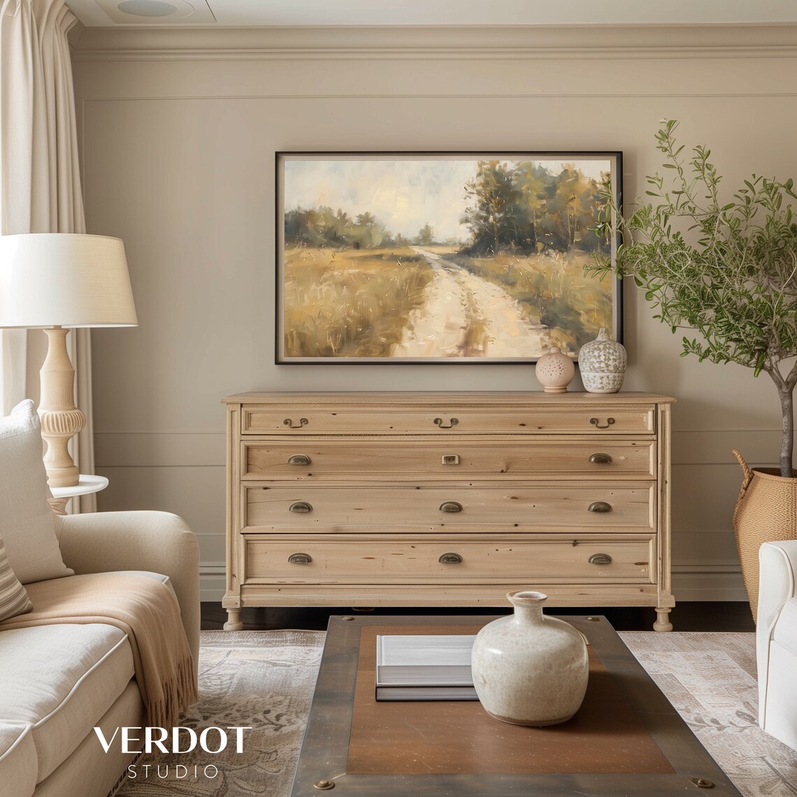 Country Road Landscape Vintage Farmhouse Art Print - Image 3