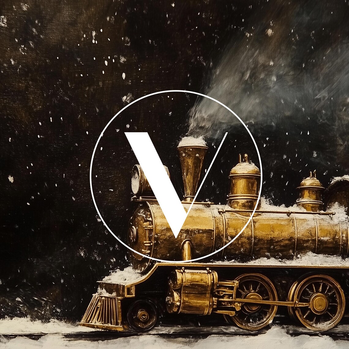 Gold Train Christmas Vintage Holiday Art Print - Image 3