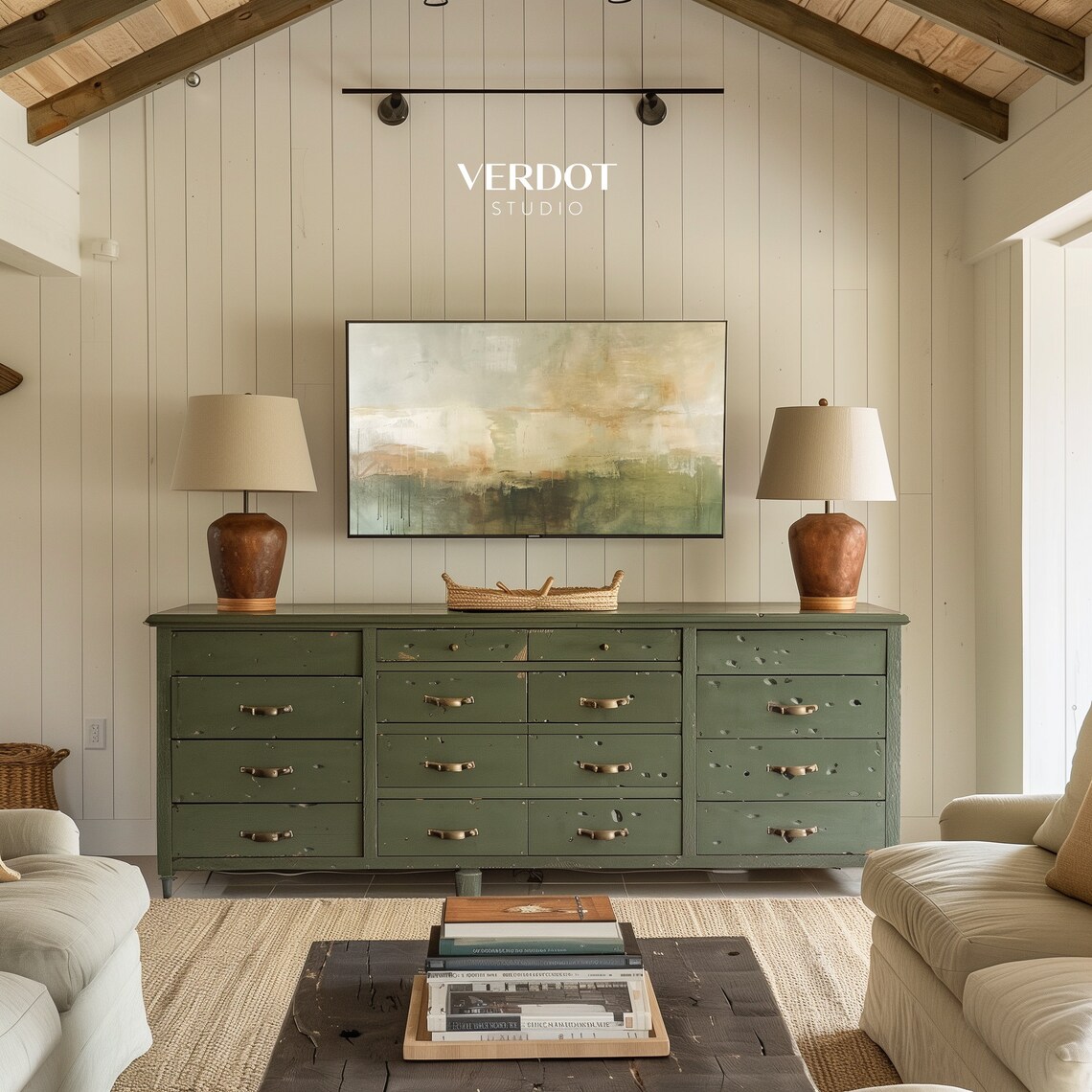 Earthy Green Abstract Art Print, Rustic Neutral Style - Image 4