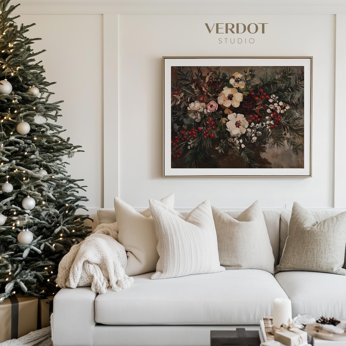 Winter Flower Print, Vintage Christmas Floral Art - Image 3