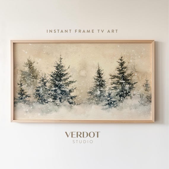 Winter Christmas Trees Art Print, Snowy Landscape