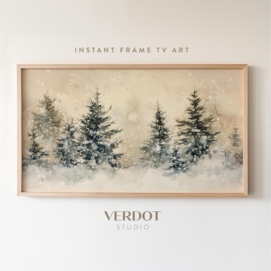 Winter Christmas Trees Art Print, Snowy Landscape