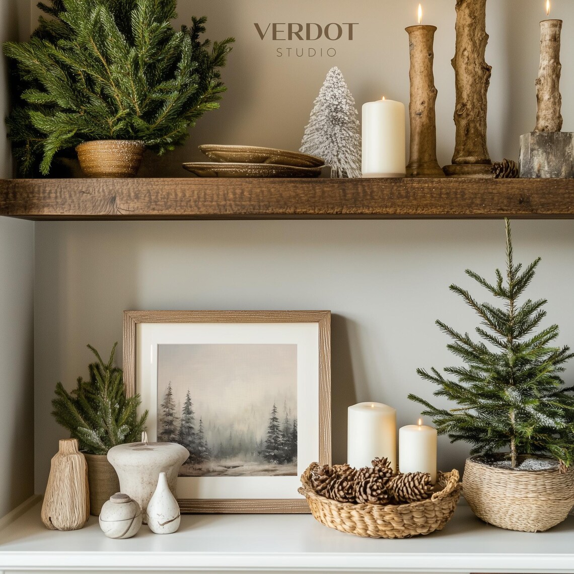Winter Forest Painting, Neutral Rustic Holiday Art Print - Image 4