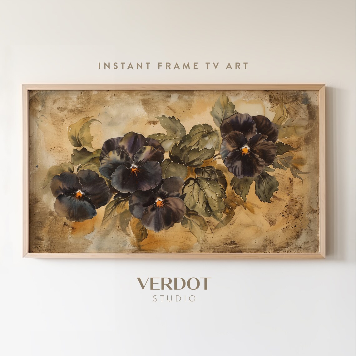 Vintage Spring Pansies Flowers Art Print, Rustic Floral