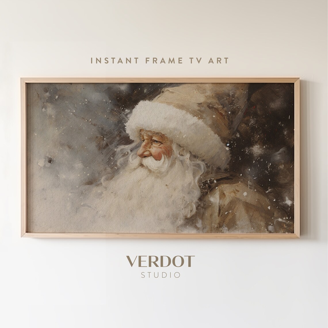 Vintage Santa Christmas Art Print, Neutral Holiday Decor
