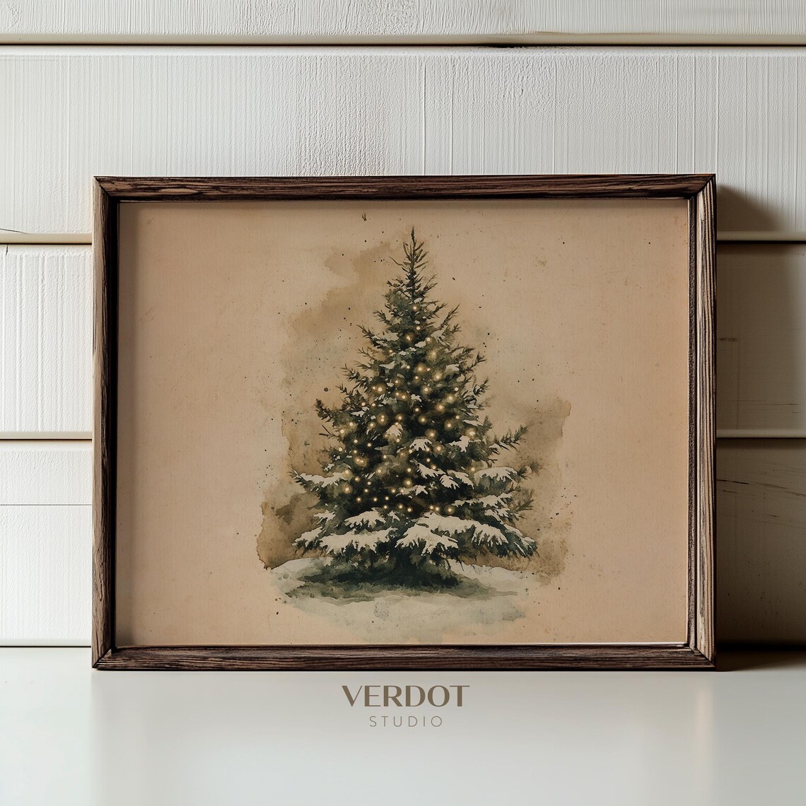 Vintage Christmas Tree Art Print, Neutral Holiday Decor - Image 3