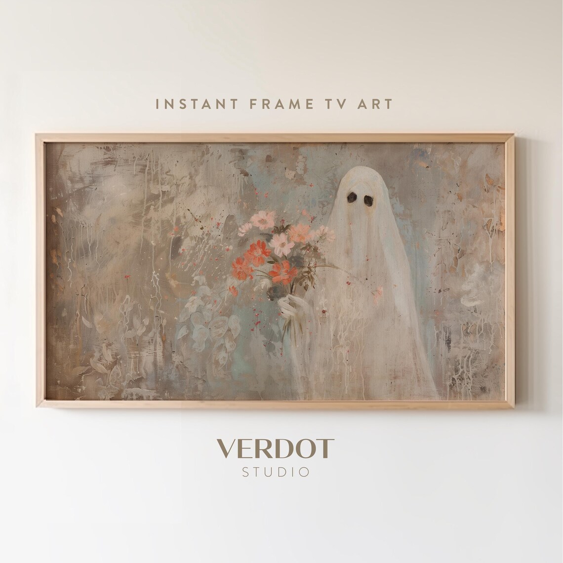 Ghost Flowers Halloween Art Print, Modern Abstract Decor