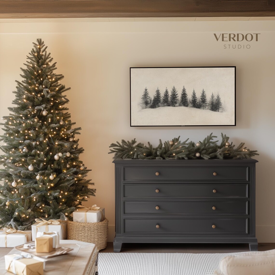 Winter Tree Forest Christmas Landscape Art Print - Image 2