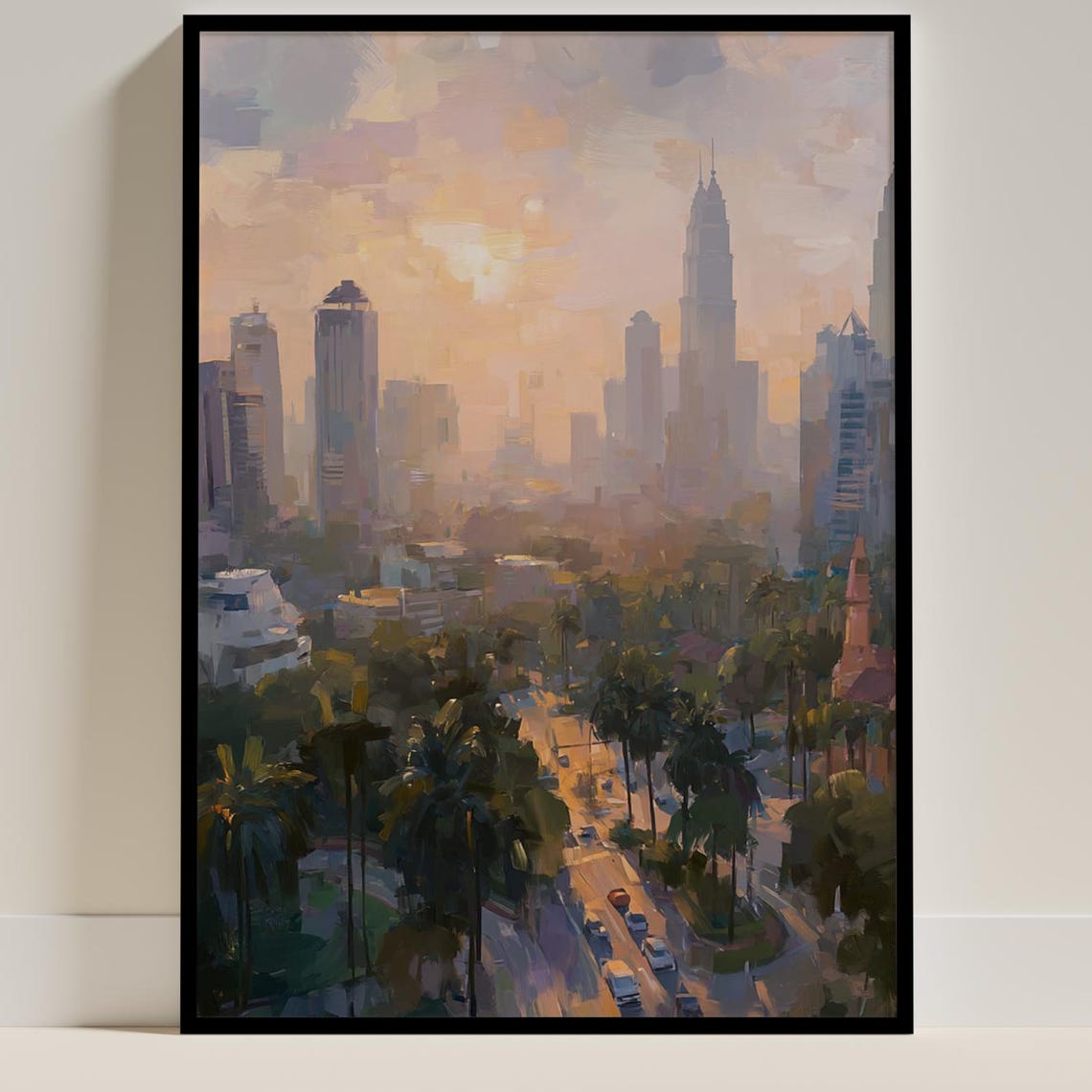 Kuala Lumpur Malaysia Skyline Twin Towers Sunset Oil Painting Poster