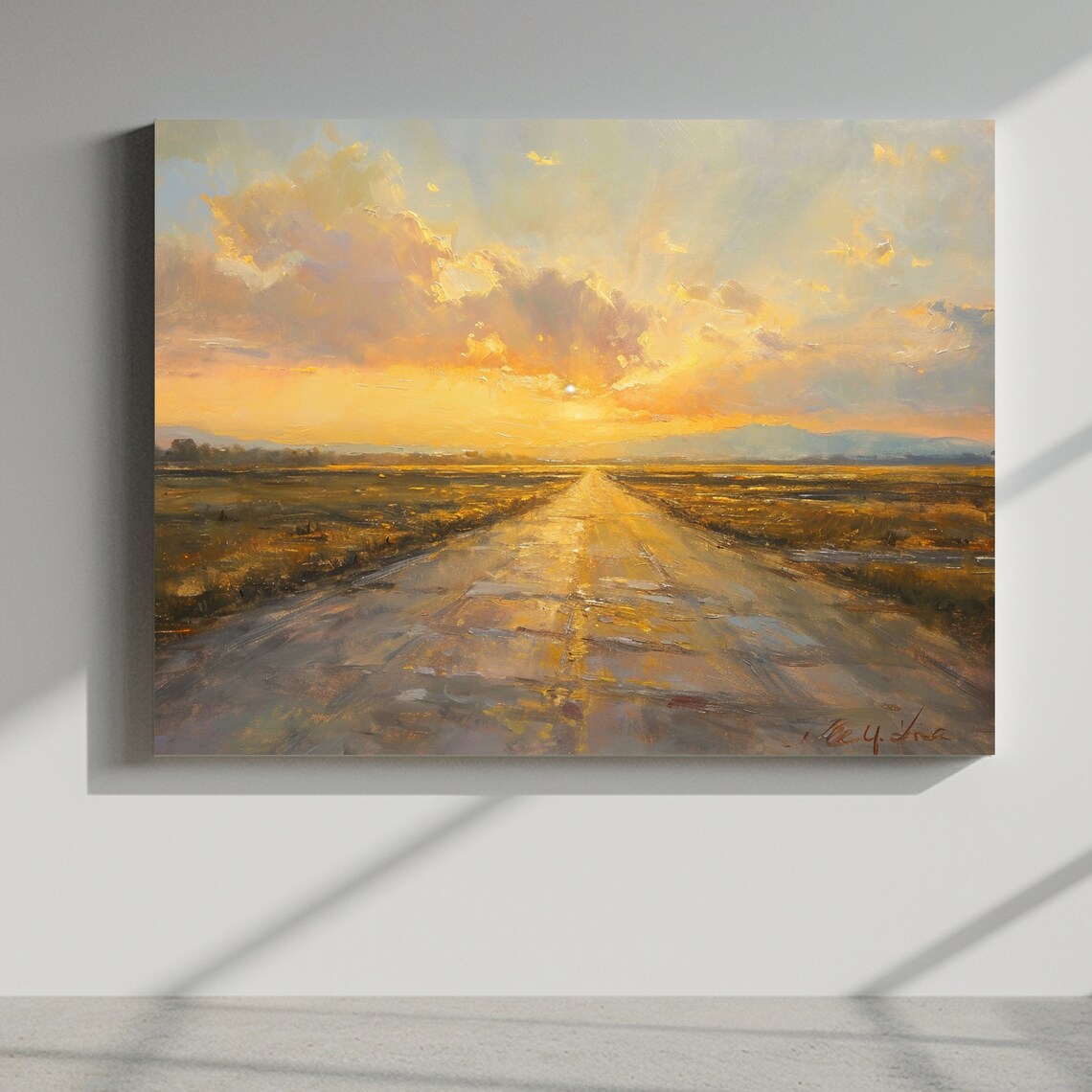Country Road Sunset Golden Horizon Fields Clouds Vintage Oil Poster - Image 3
