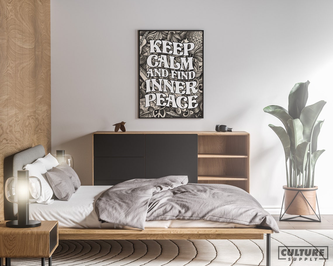 Keep Calm and Find Inner Peace Retro Doodle Positive Quote Poster - Image 3