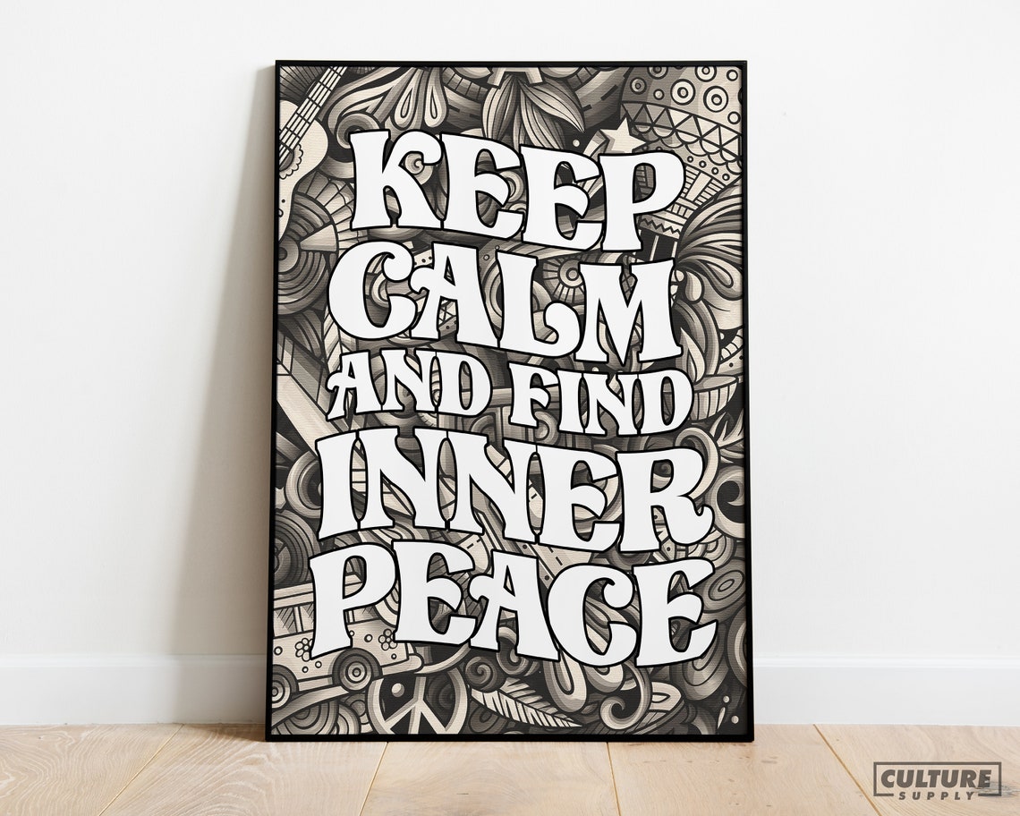Keep Calm and Find Inner Peace Retro Doodle Positive Quote Poster