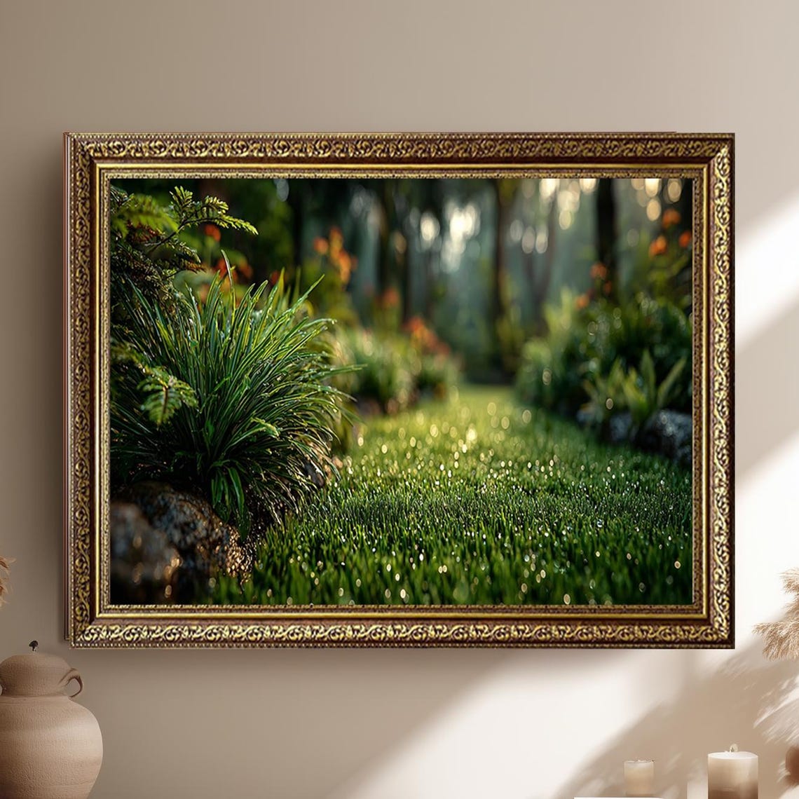 Dewy Grass And Forest Light Peaceful Nature Landscape Wall Poster