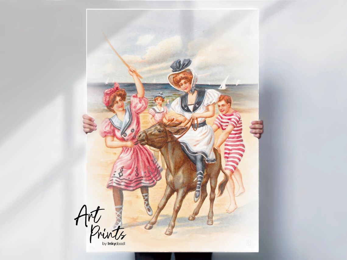 Vintage Edwardian Seaside, Beach Art Print